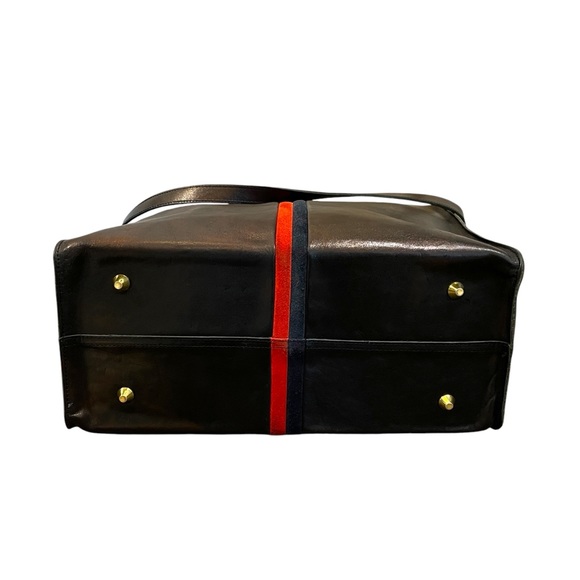 Clare V. Simple Tote Metallic Leather Contrast Racing Stripe Trim Shoulder Tote - Picture 5 of 11